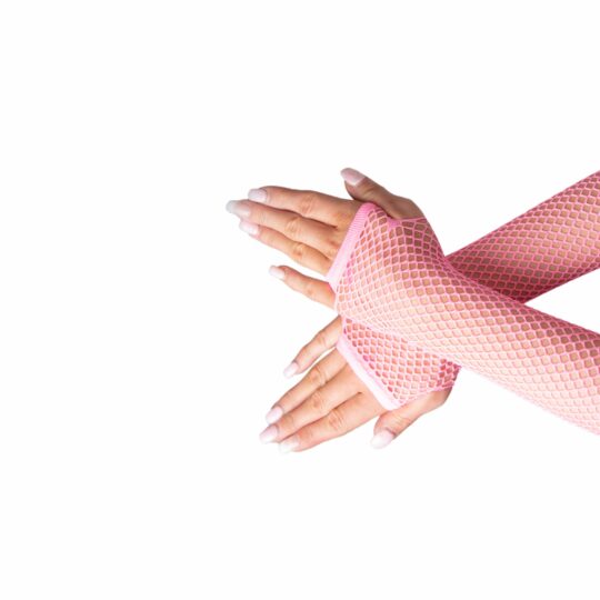 long fishnet gloves neon pink