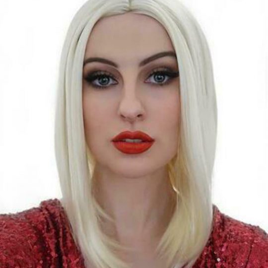 long blonde bob costume wig front