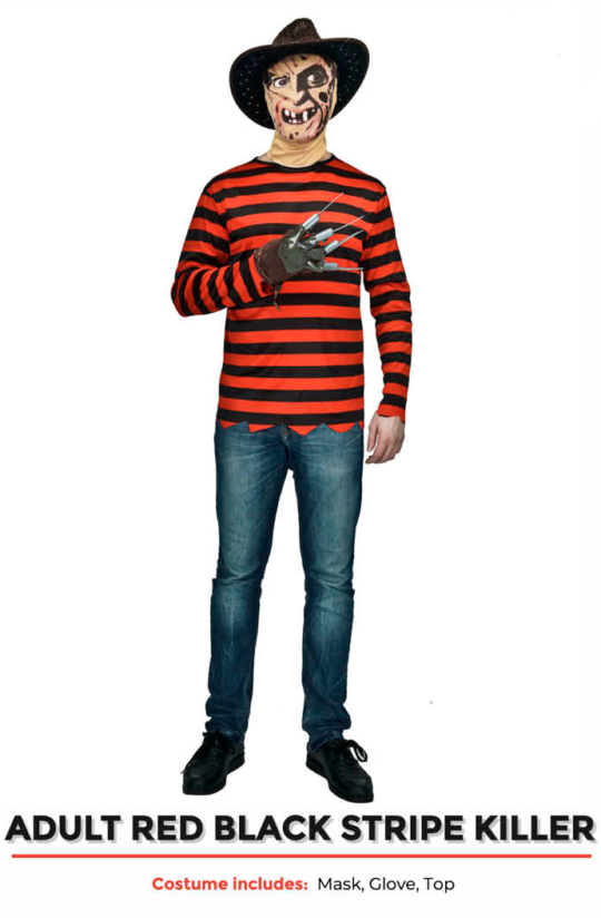 adult red black stripe killer man costume