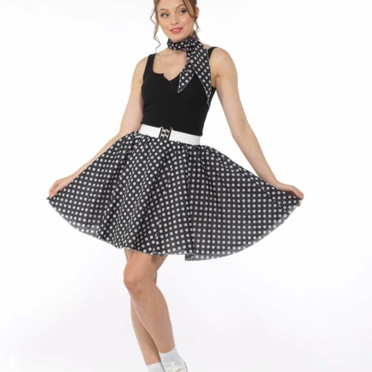 black polka dot skirt and necktie