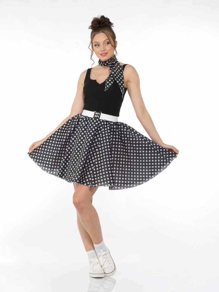 black polka dot skirt and necktie