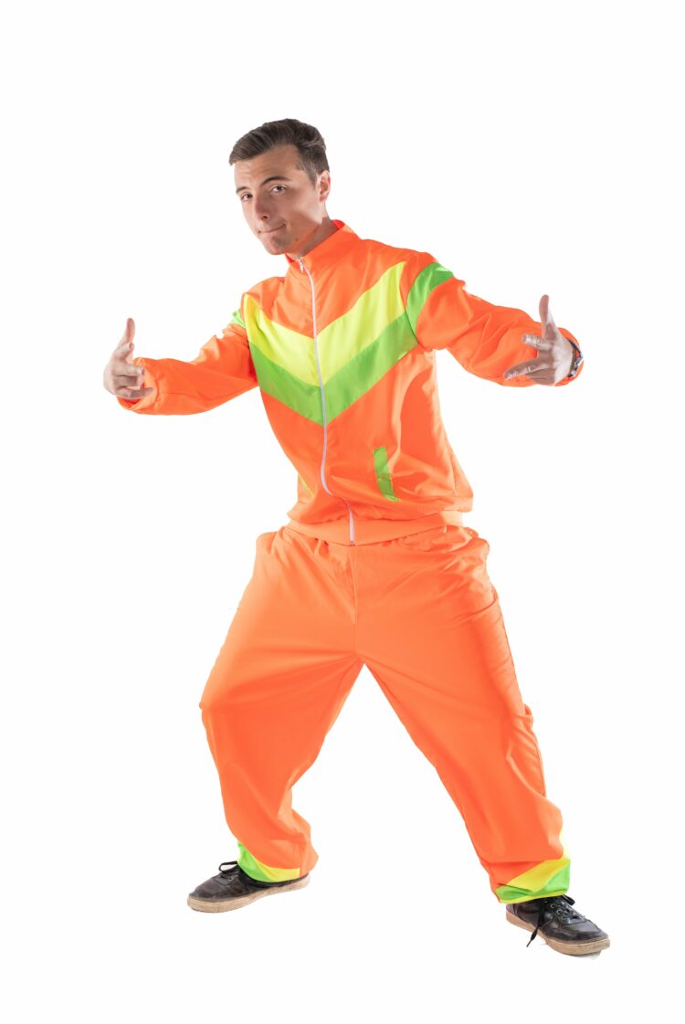 neon orange shell suit