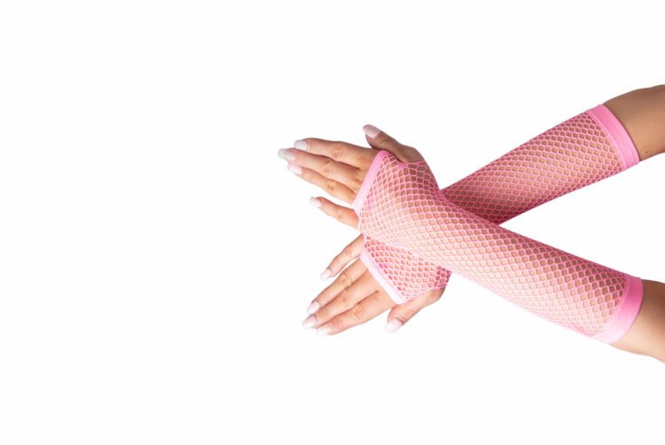 long fishnet gloves neon pink