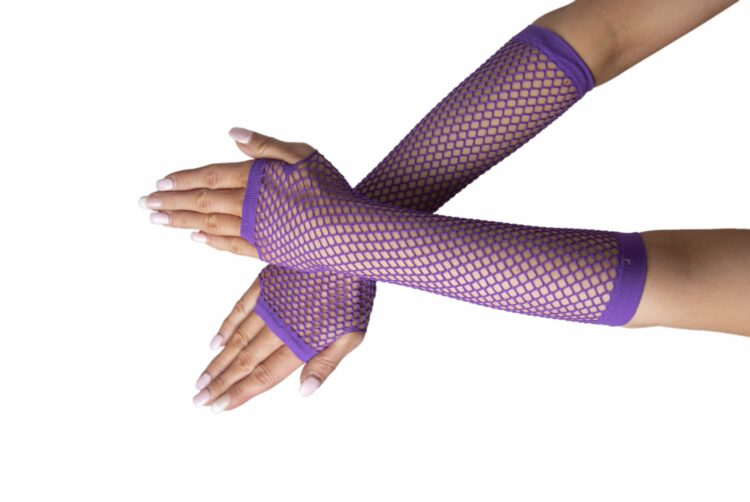 long fishnet gloves dark purple