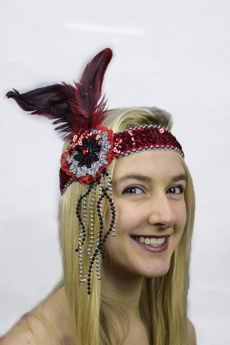 1920’s Headband Red Black & Silver