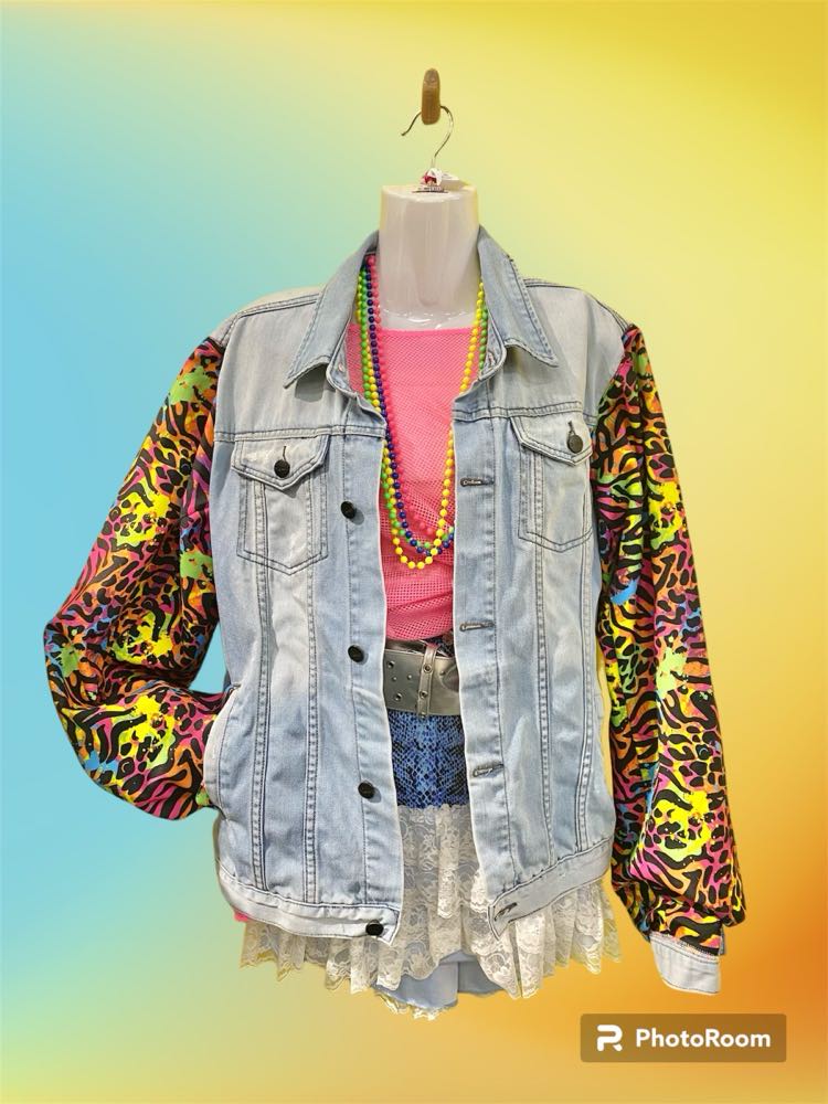 80's Vintage Leopard Print Denim Jacket - Costume Wonderland