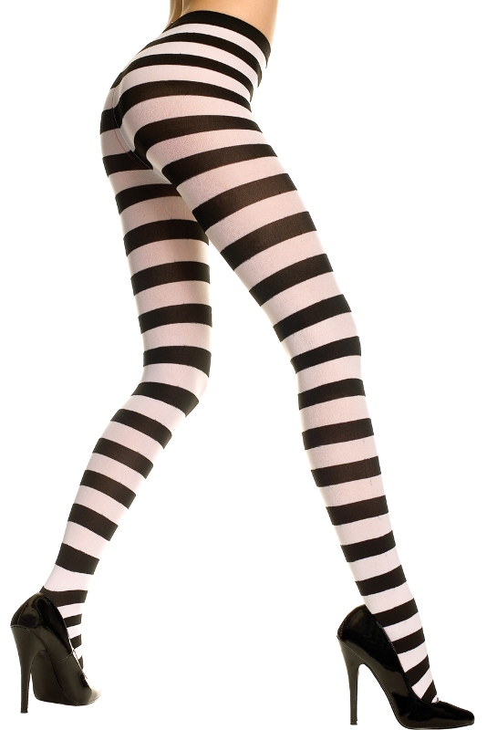 black white striped opaque tights