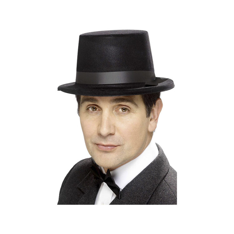 Black Plastic Flocked Top Hat Costume Wonderland