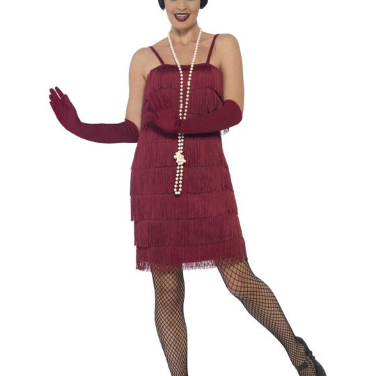 Flapper Costume, Burgundy Red, With Short Dress Front