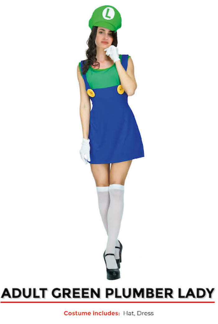 Luigi Green Plumber Lady Costume Wonderland 3398