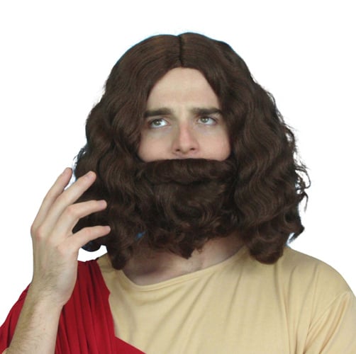 jesus wig & beard set brown
