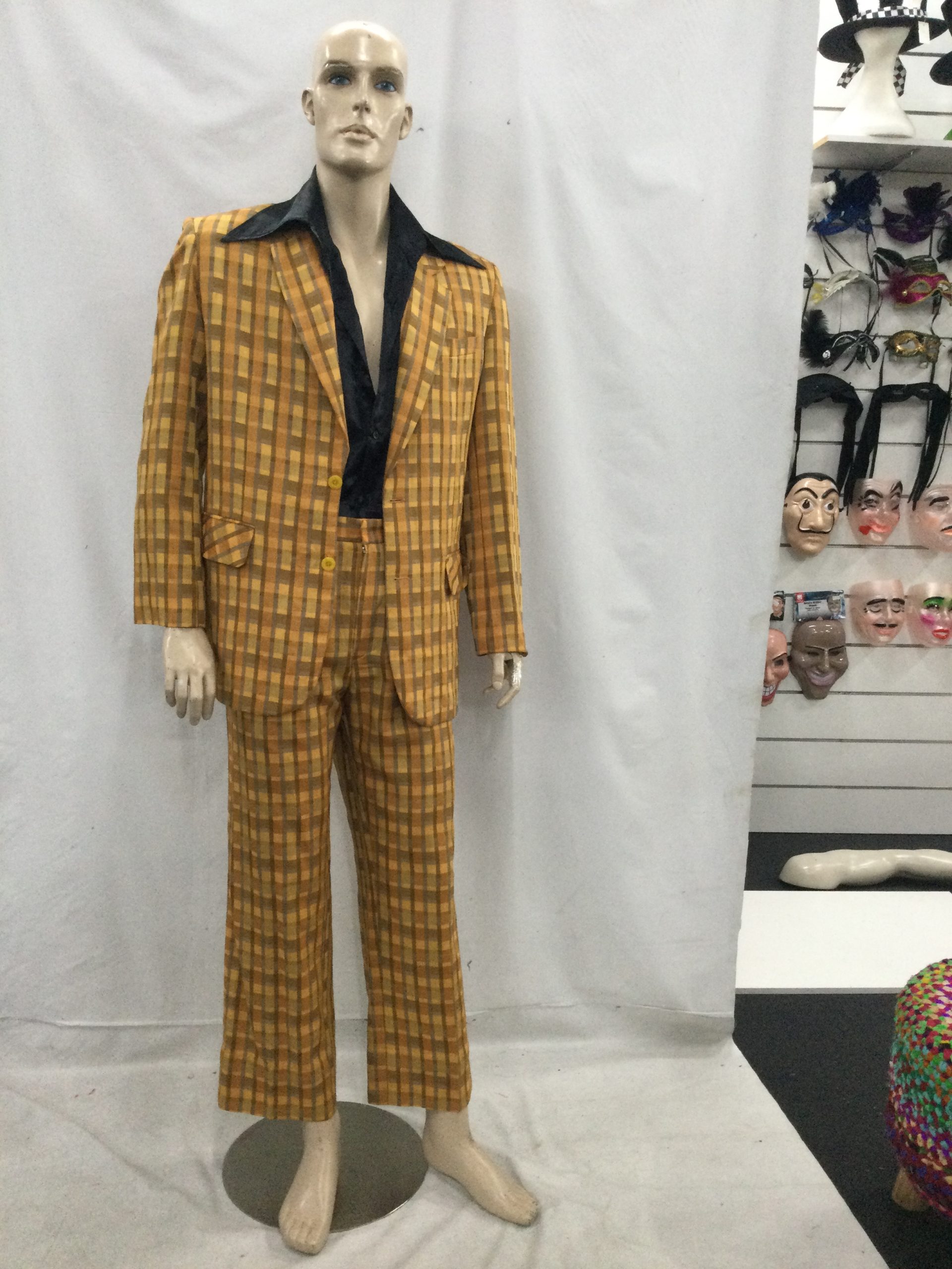 70's Disco Suit - Yellow Check - Costume Wonderland