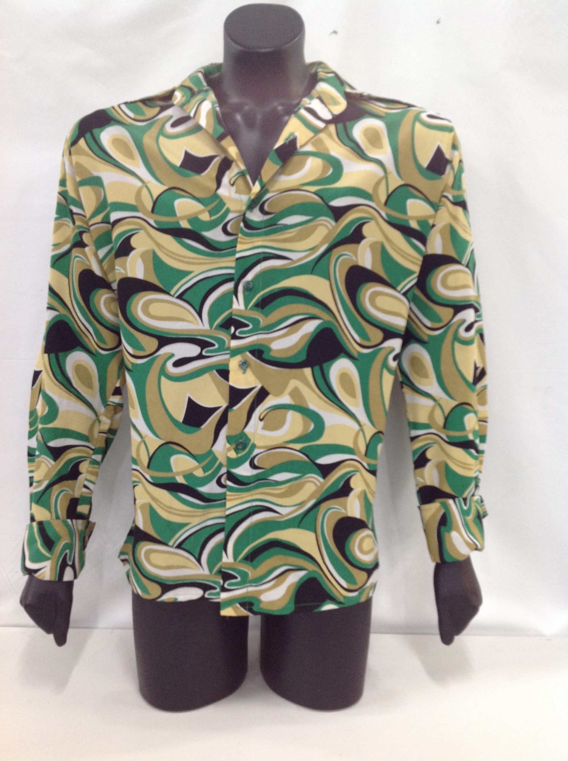 Men's 70's Shirt - Green Psychadelic - Costume Wonderland