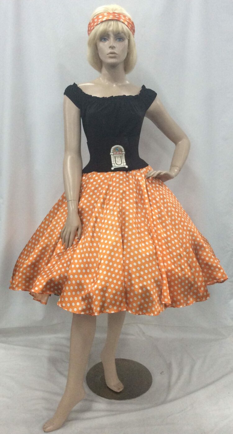 50s rock n roll costume orange polka dot