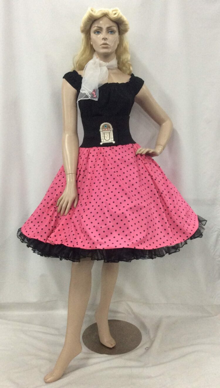 50s rock n roll costume pink polka dot