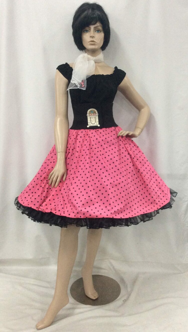 50s rock n roll costume pink polka dot