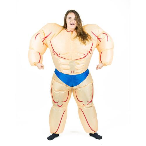 inflatable muscle man costume lady