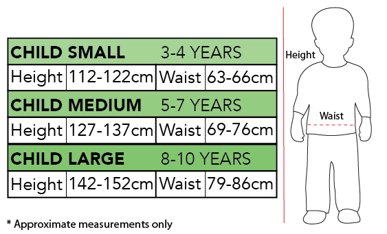 jedi knight deluxe costume, child size chart