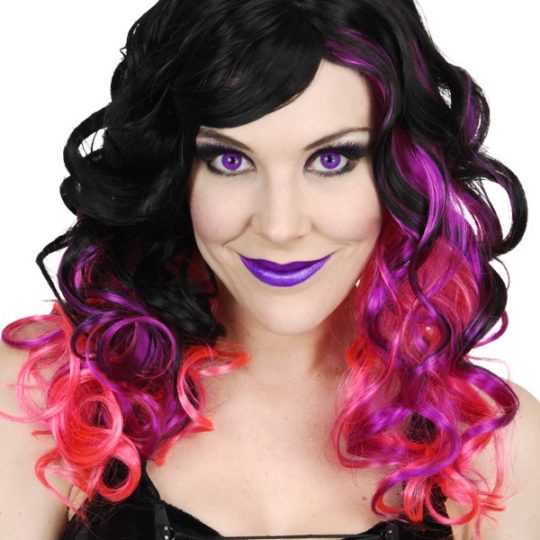 Jezebel Long Black With Pink & Purple Wig