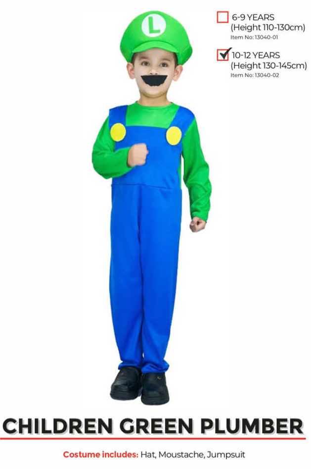 Green Plumber Child Costume Costume Wonderland