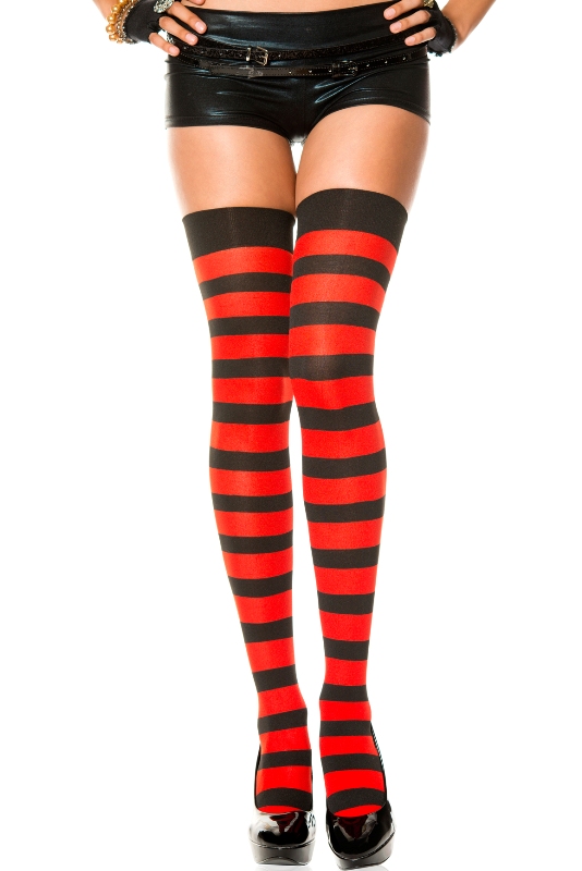 Striped Black And Red Thigh High Stockings Costume Wonderland