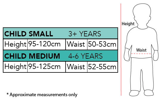 the child costume, child size chart