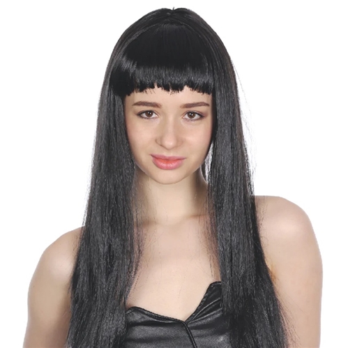 Long Black Wig with Fringe