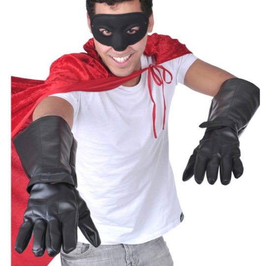 black vinyl superhero gloves