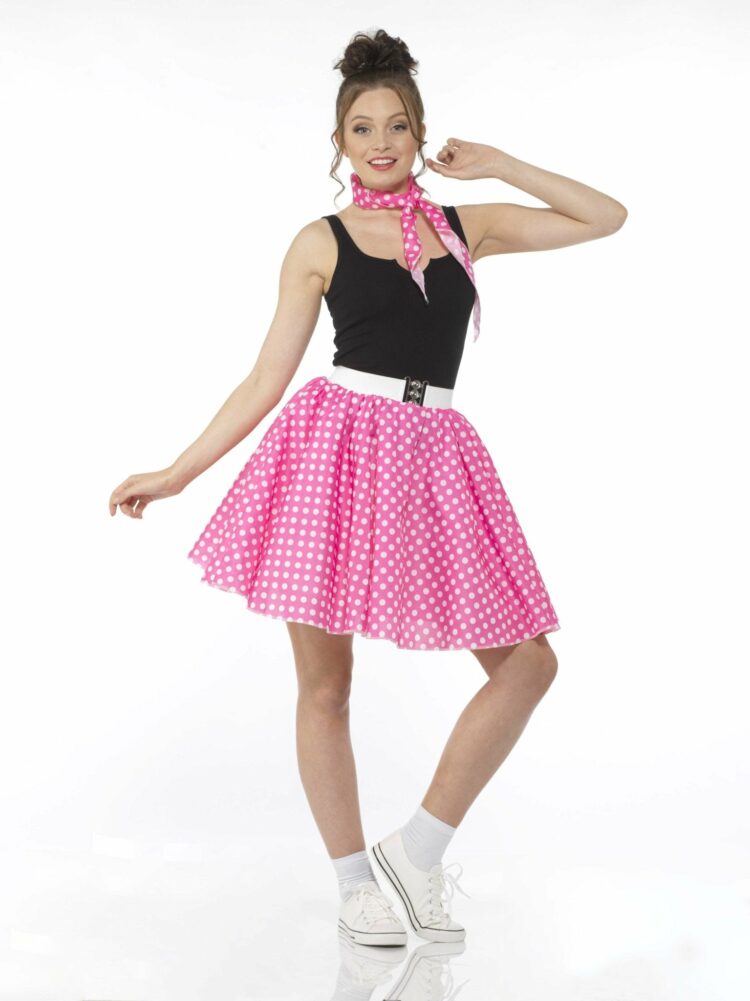 dark pink polka dot skirt and necktie 175852