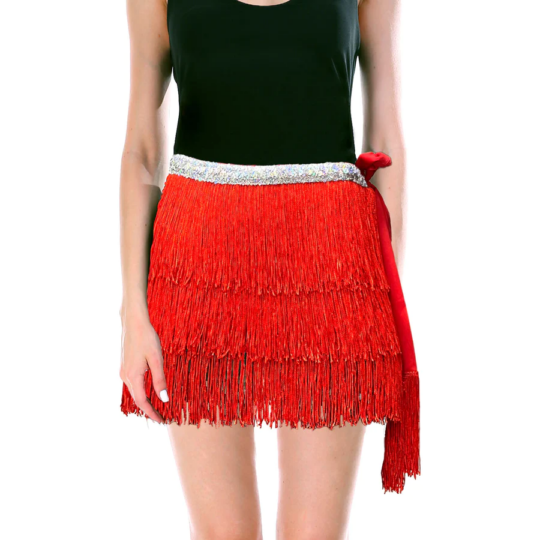 fringe skirt red
