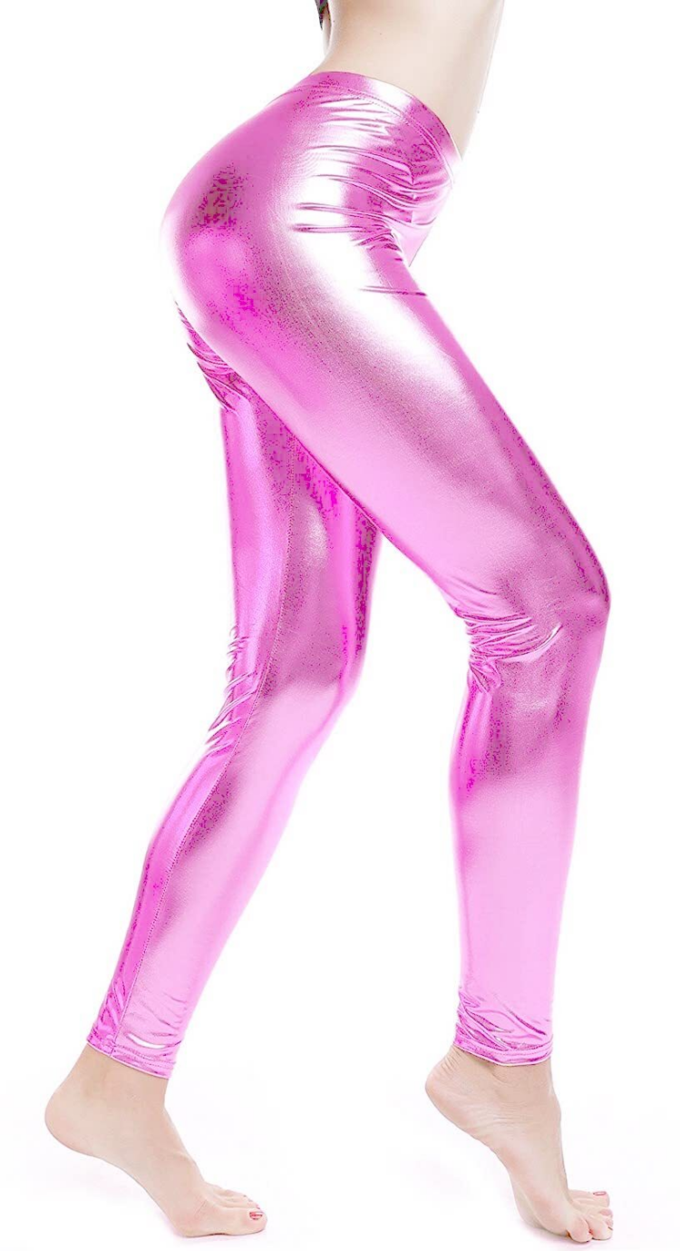 adult metallic leggings pink
