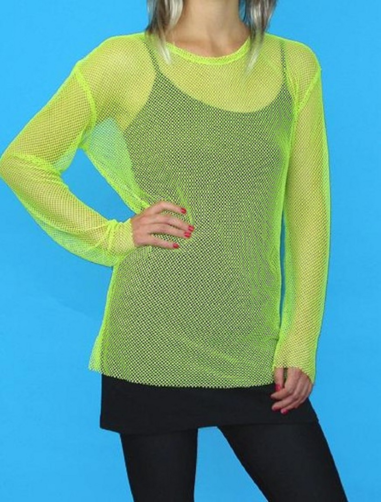 fishnet top long sleeve yellow