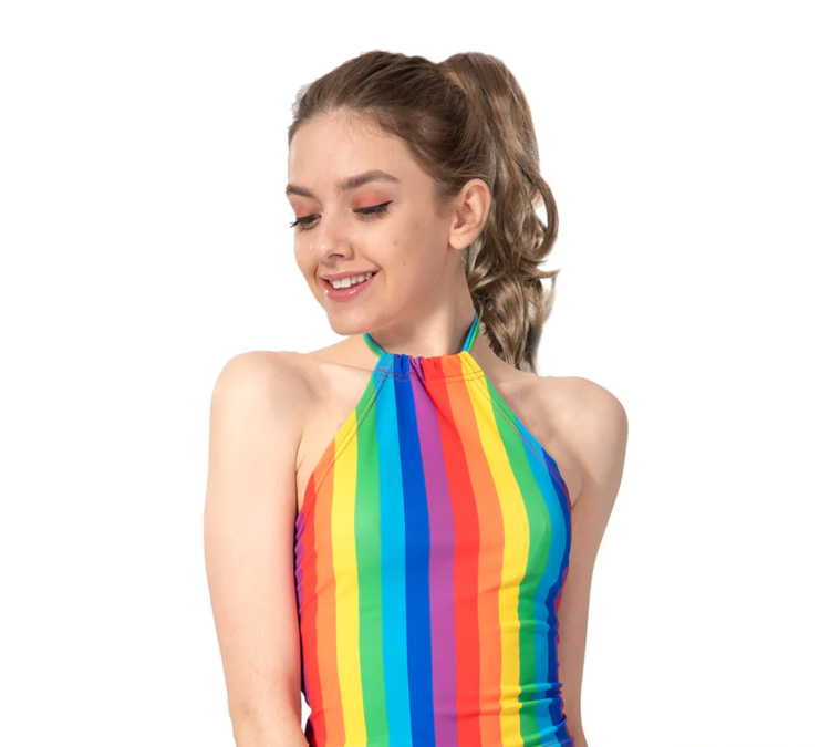 rainbow stripe halter neck top