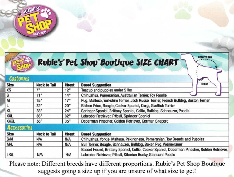 rubies pet size chart