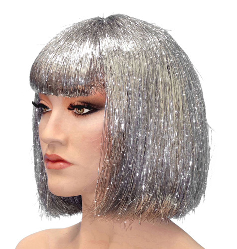 silver tinsel wig