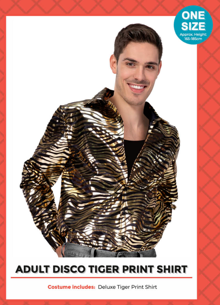 adult deluxe tiger print shirt gold