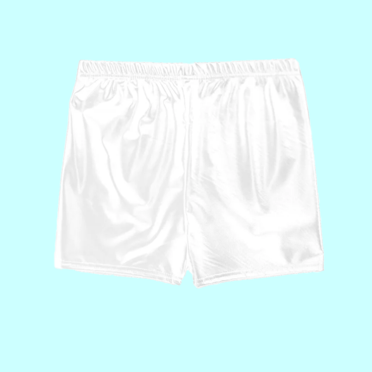 metallic shorts white